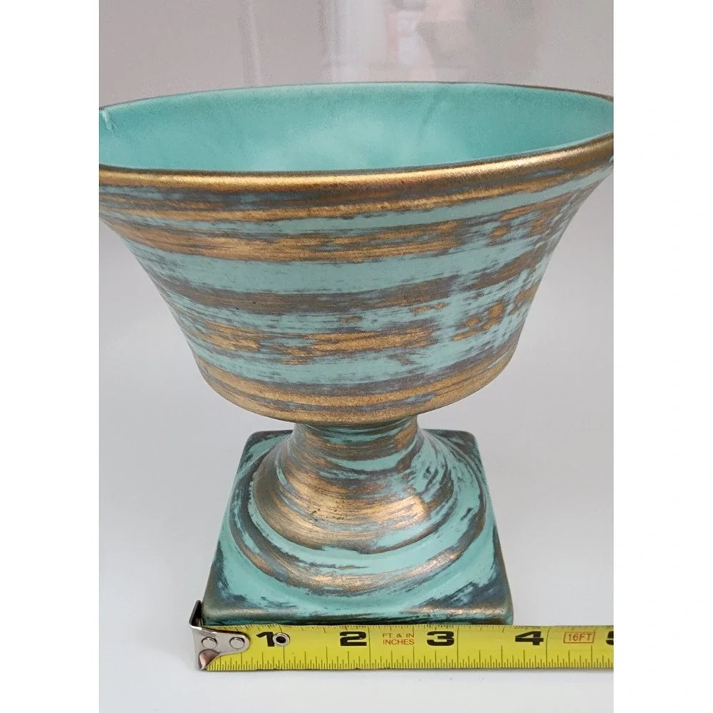 Stangl Pottery Planter Urn Turquoise Gold Ceramic Pedestal Vase EXC Vintage